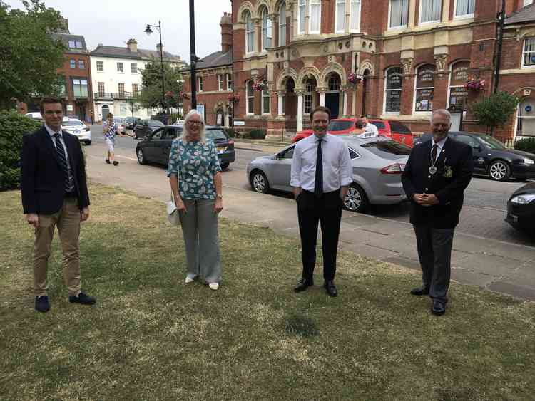 Mayor Elect Coun Dean Ward, Gareth Davies MP, Coun Linda Wootten, Coun Kelham Cooke Leader of SKDC meeting to discuss Remembrance Day.