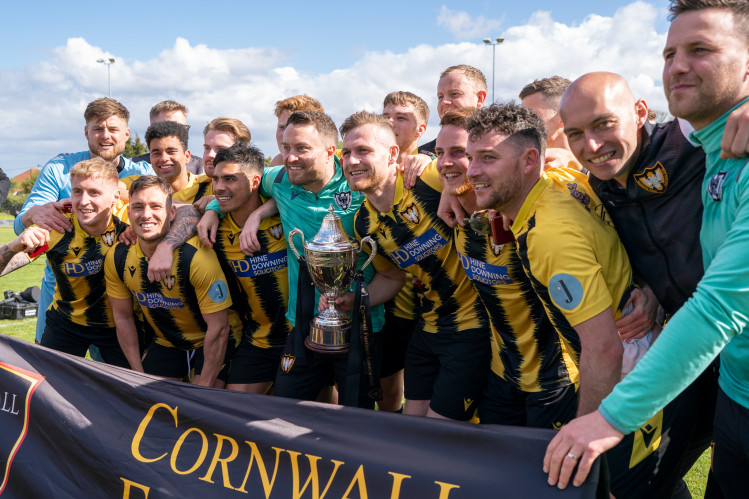 Falmouth celebrate victory in the Senior Cup. Picture credit: Falmouth Town FC.