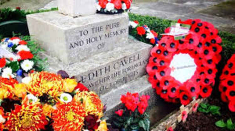 Wreath at Edith Cavell's tomb at Norwich Cathedral