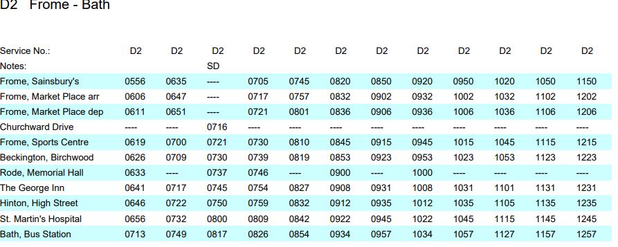 The first page of the new bus timetable