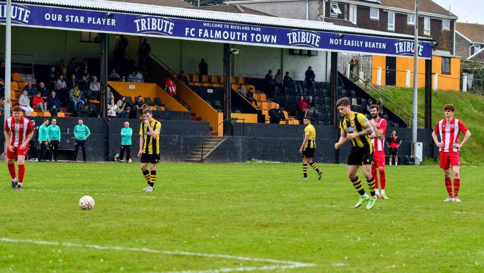 Bray-Evans slots home as Falmouth Town beat Newquay. Credit: Falmouth Town FC.