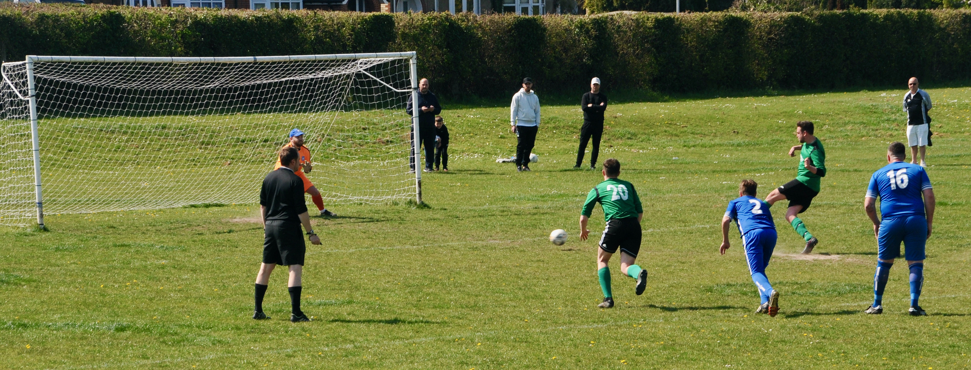 Ben Grogan equalises from the spot for Shotley Rose (Picture credit: Peninsula Nub News)