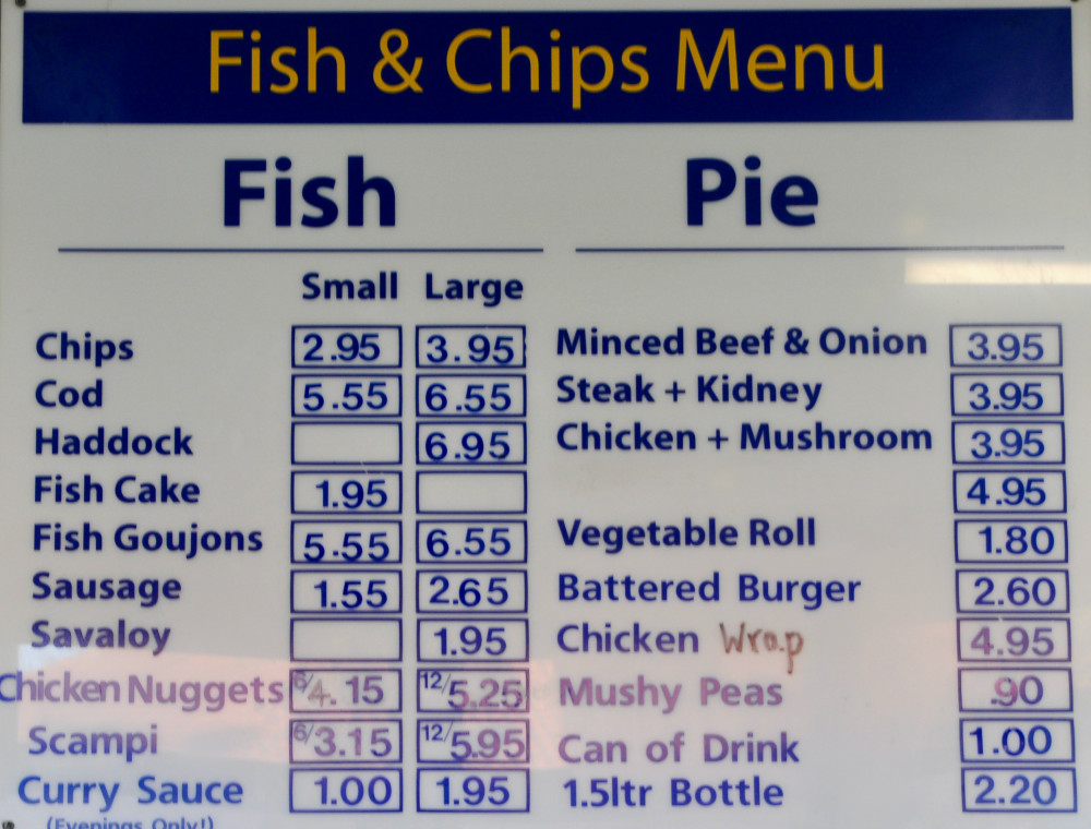 New fish and chip price list