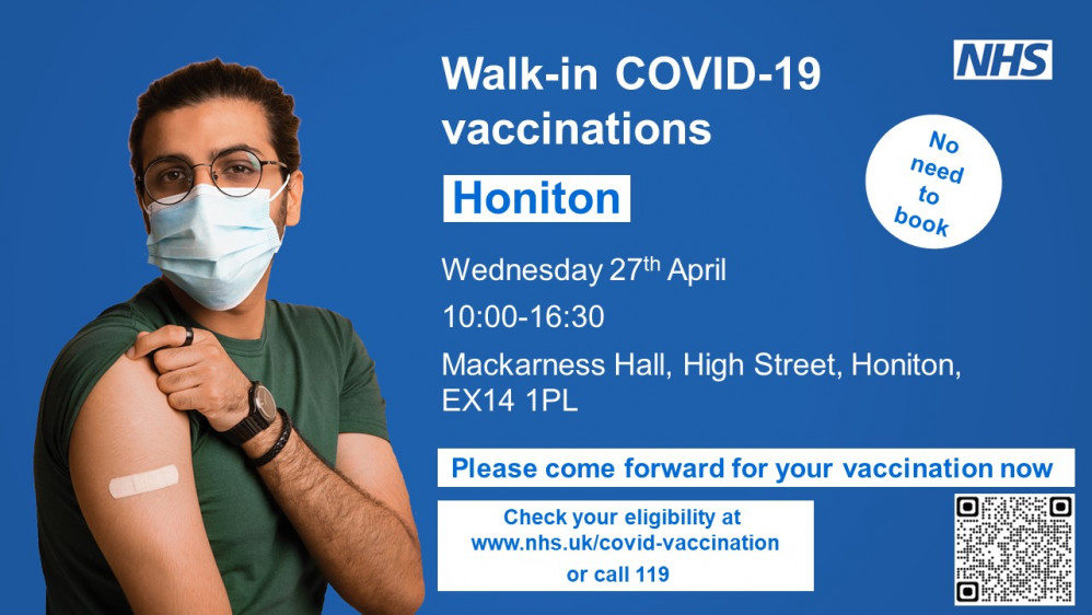 There will be a walk-in vaccination centre in Honiton tomorrow. 