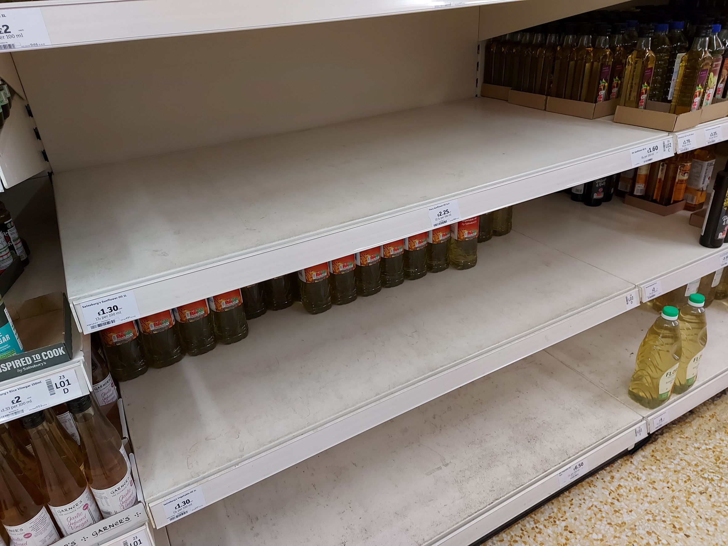 Russia and Ukraine produced around 55% of the world’s sunflower oil- the shelves in Sainsbury's today April 26