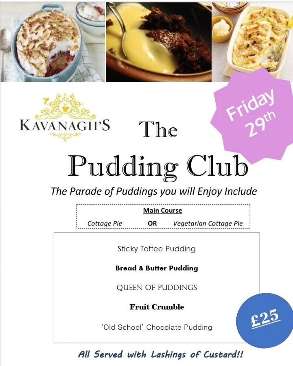 Kavanagh's Pudding Club poster (image courtesy of Kavanagh's Tea Rooms)