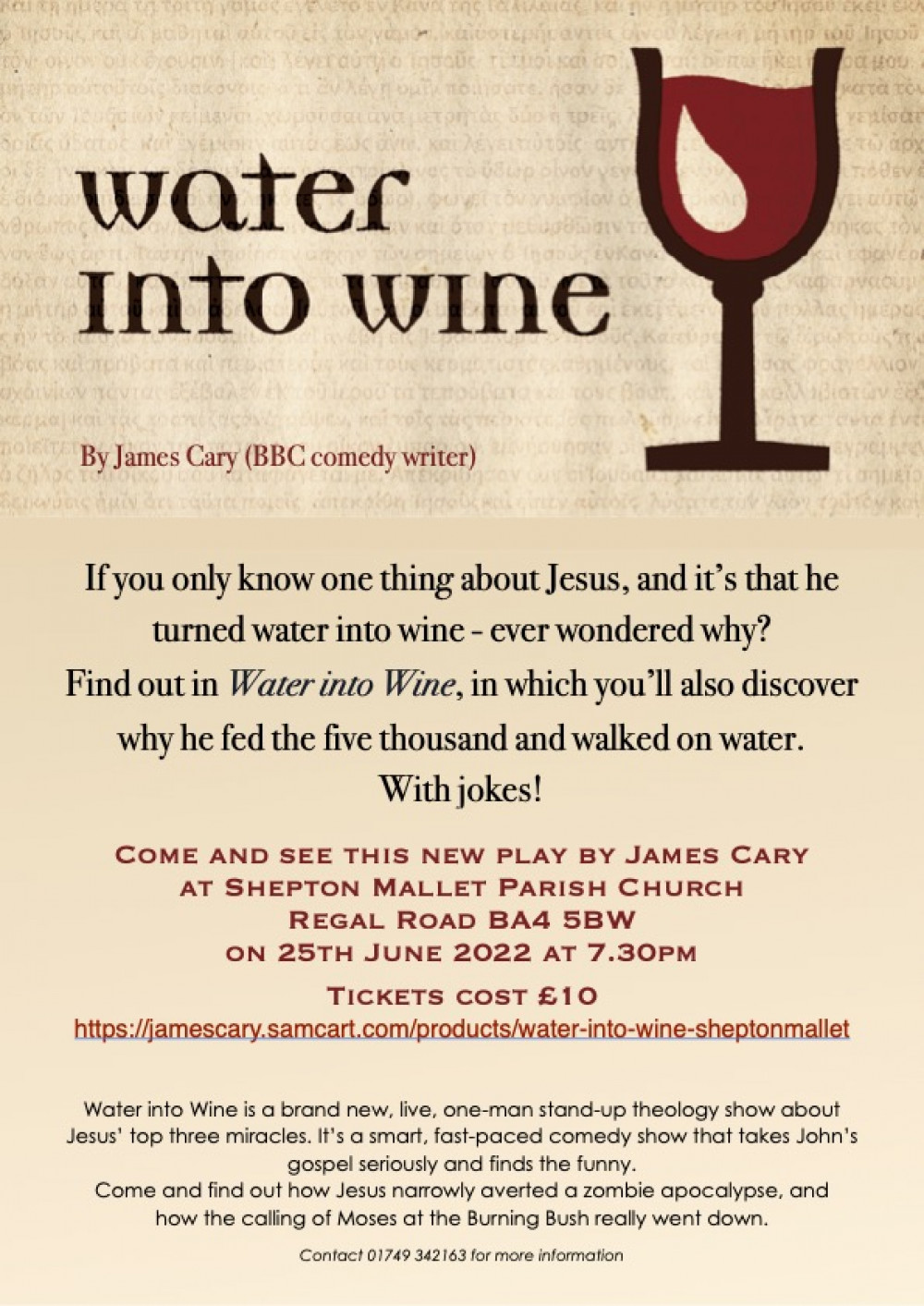 Water into wine - a live, one-man comedy, theology show!