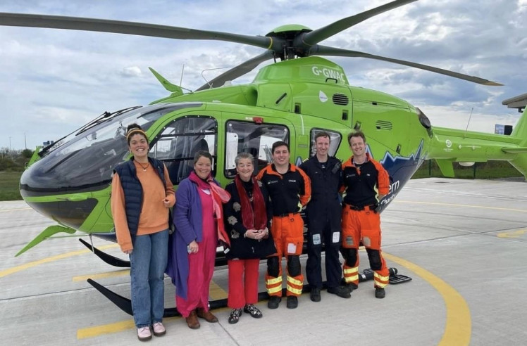 Andrea Hanwell, third from left, meets the Great western Air Ambulance crew that saved her life