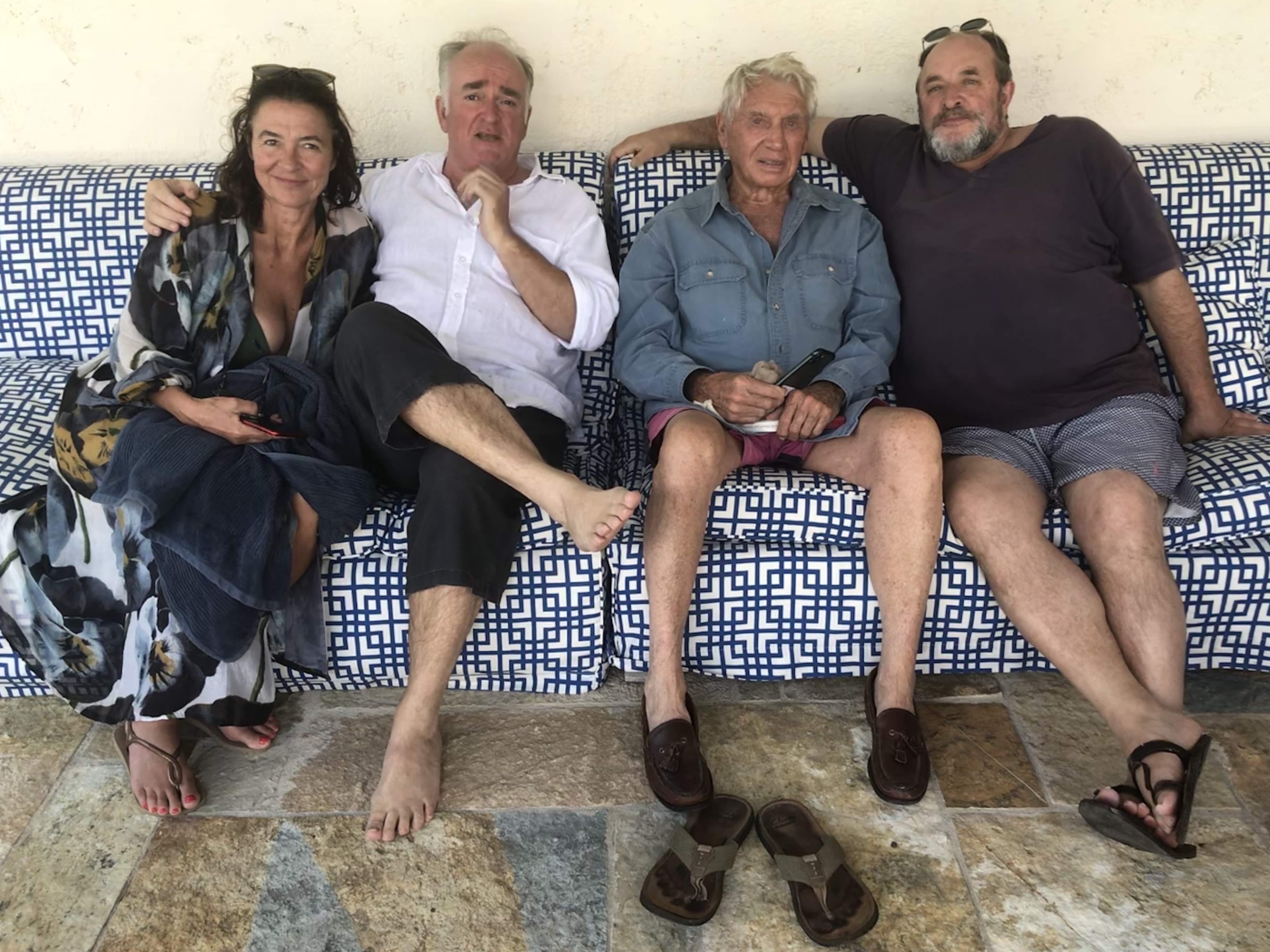 Barnaby Rogerson with travel legends Don McCullin and William Dalrymple and Lady McCullin