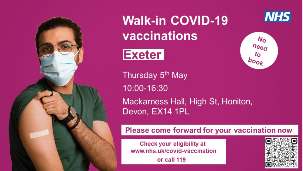 There will be a walk-in vaccination clinic in Honiton on Thursday 