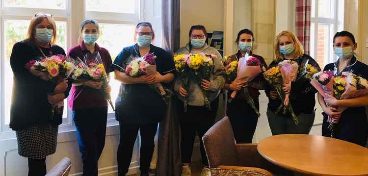 Hadleigh Nursing Home staff shared bouquets from Vicky's Flowers with residents