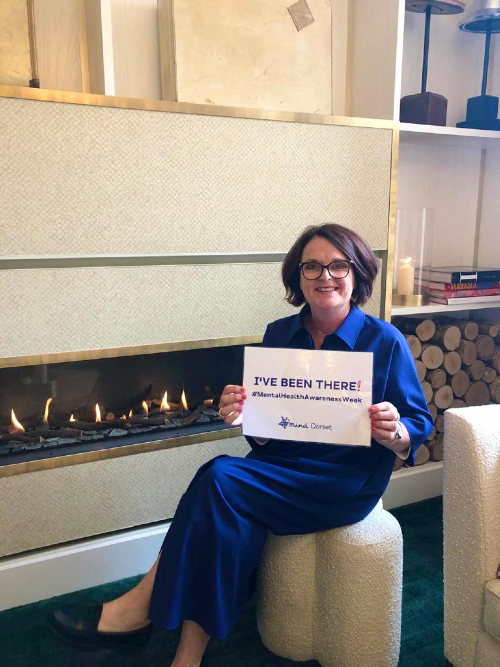 Dorset Mind CEO, Linda O'Sullivan showing her support and recognition of loneliness with the official '#I've Been There' as set by Mental Health Foundation.