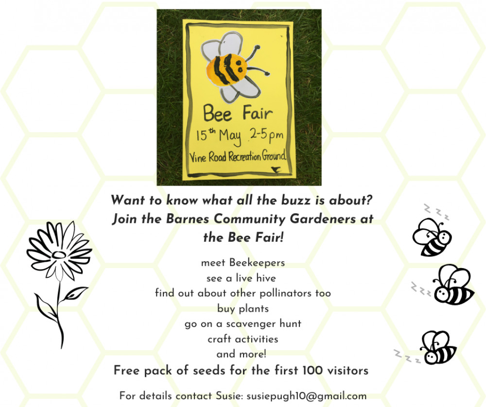 Want to know what the buzz is about? Join the Barnes Community Gardeners at Vine Road Park from 2-5pm on Sunday 15th of May at the Bee Fair!