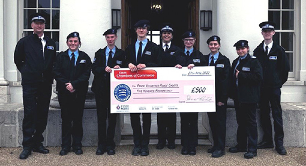 Thurrock Volunteer Police Cadets with co-ordinator Neil Dibell and leaders PCSO JoJo Mitchell and Ryan Harrison.