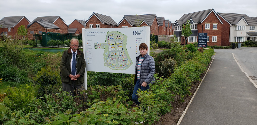 Cllr Steve Edgar and Alison Heler at the Hazelmere Estate in Haslington