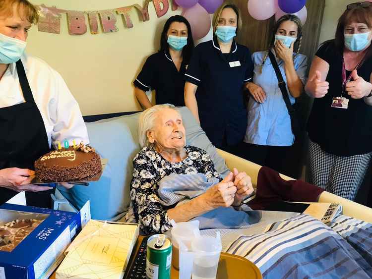 Staff at Hadleigh Nursing Home share in 101-year-old Evelyn's celebration