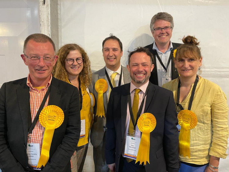Liberal Democrat Group including the two new Liberal Democrat Councillors Connie Hersch (second left) and Athena Zissimos (right)