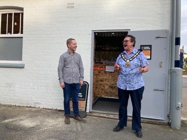 The Mayor of Axminster, Cllr Jill Farrow, officially opens the refurbished Axminster Railway Kitchen