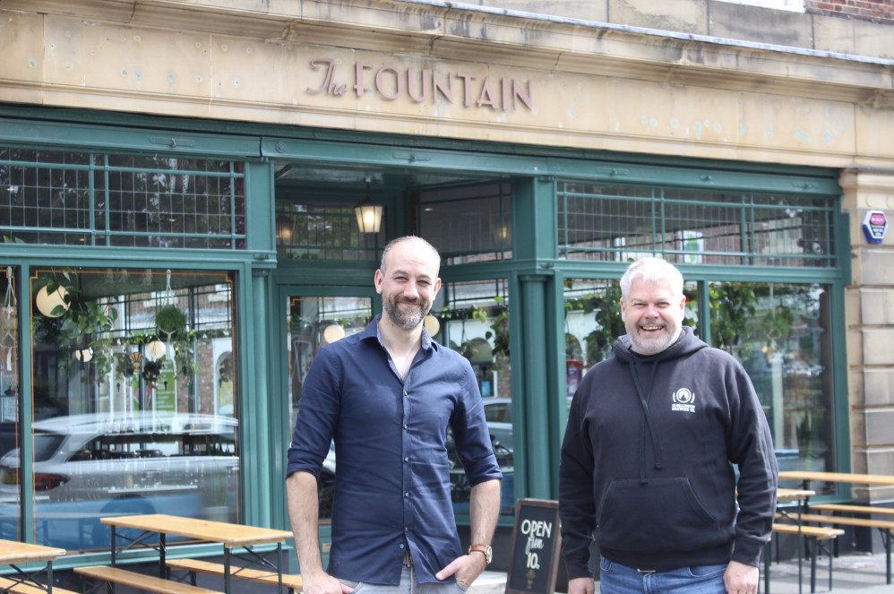 Macclesfield: Sam and Lee of The Fountain, situated on 32 Park Green. The café bar is owned by the Bollington Brewery Company, which Lee (right) founded. (Image - Alexander Greensmith / Macclesfield Nub News)
