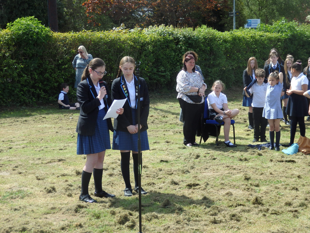 Students present a speech at the tree-planting ceremony (Photo: Ormiston Rivers Academy)