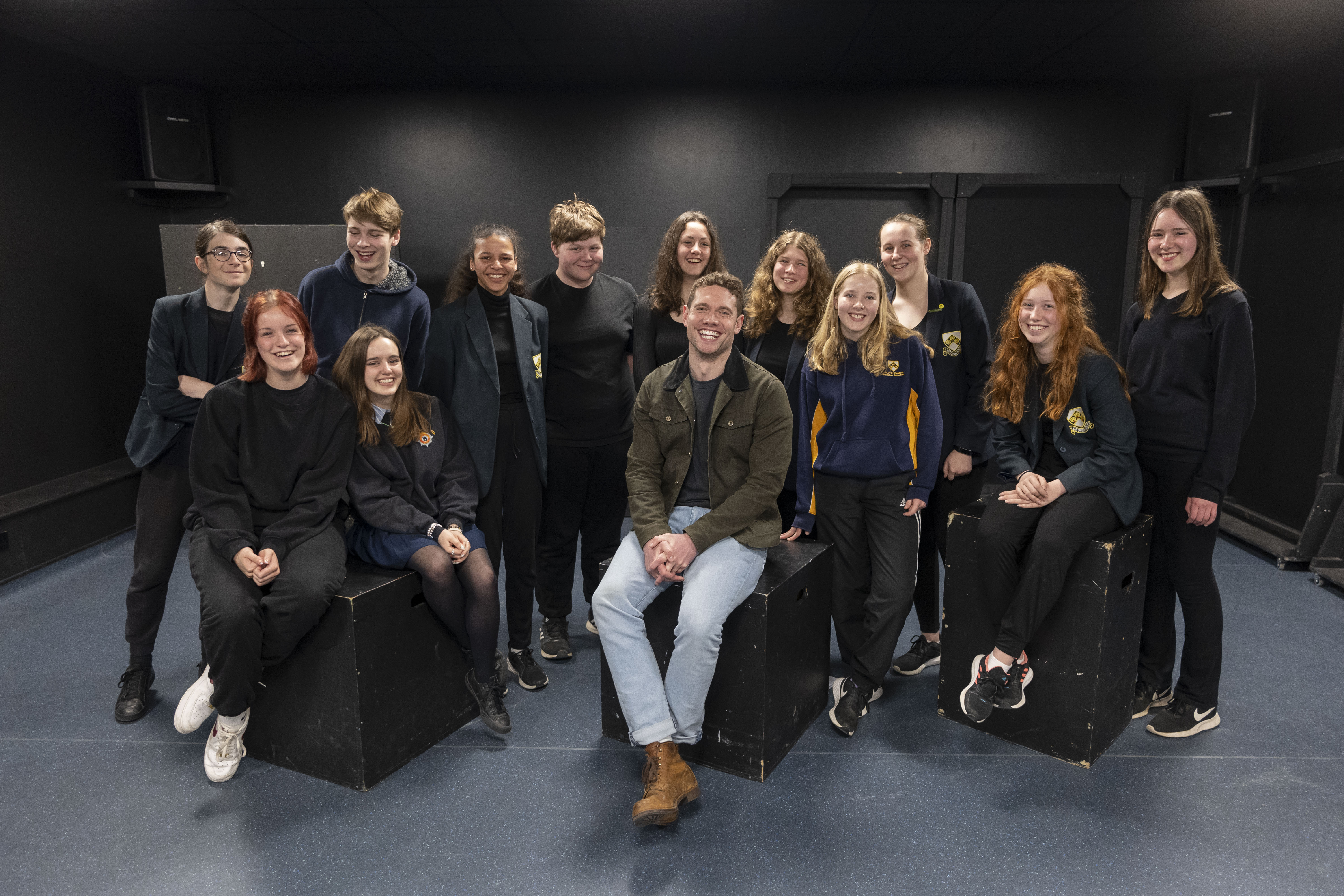 Tom with Year 10 and Year 12 Drama students at Colyton Grammar School