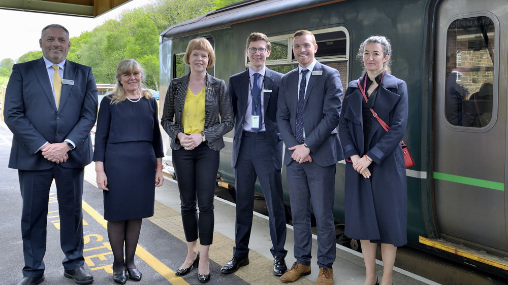 Rail Minister (third from left) at Okehampton station with colleagues from Network Rail, GWR and Devon County Council (Mike Rego mike@mikerego.photography)