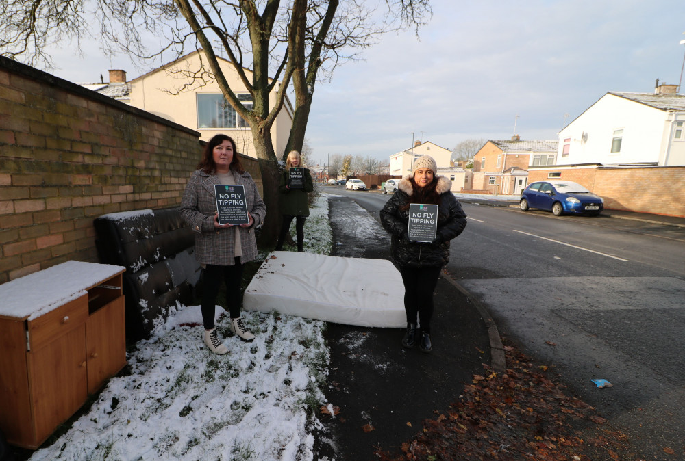 Cllr Mini Mangat (right) launches new fly-tipping CCTV cameras in Sydenham with district council officers (Image via WDC)