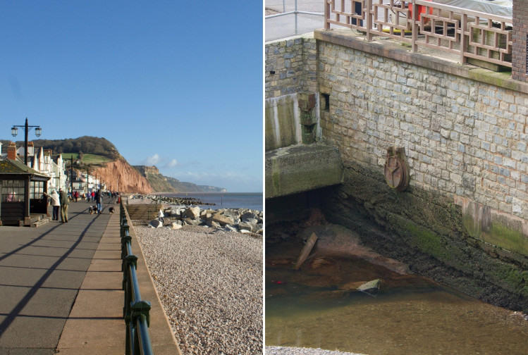 L: Sidmouth Town Beach. R: Storm overflow at the Ham, Sidmouth (Nub News, Will Goddard)
