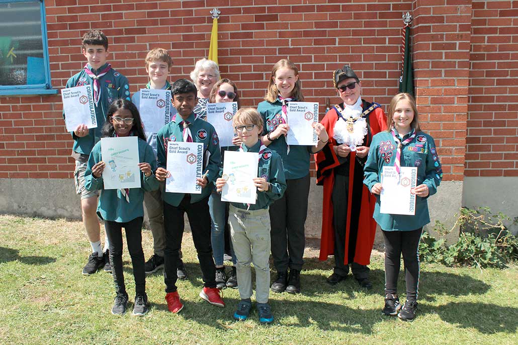 The Mayor of Axminster, Cllr Jill Farrow, presented gold and silver awards to members of the 1st Axminster Scout Group