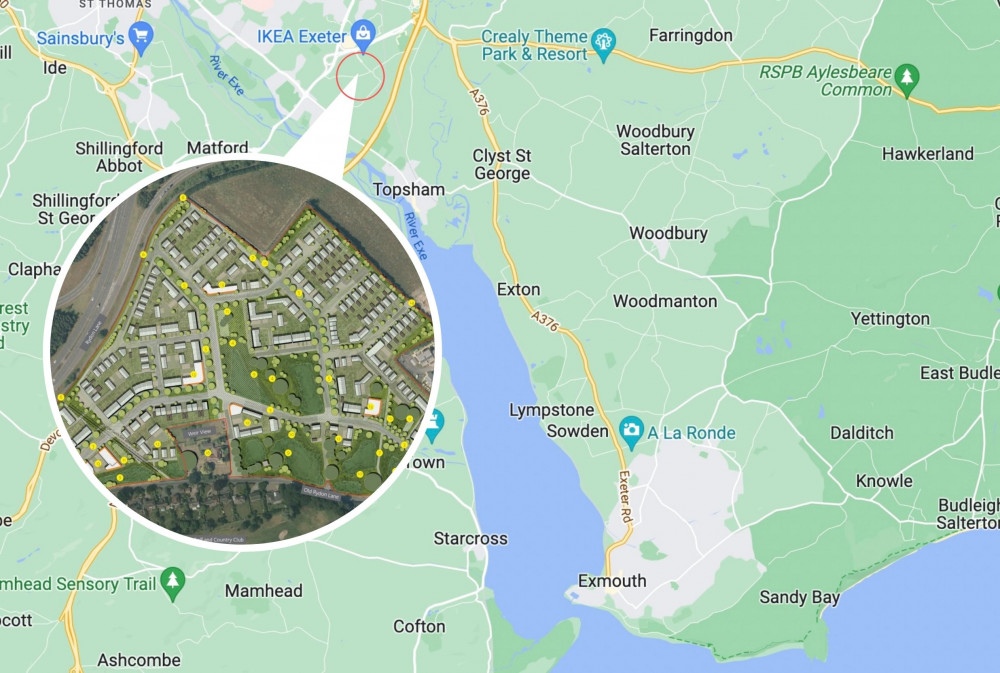 Map of local area (Google Maps). Inset: St Bridget home plans outline (Planning documents)