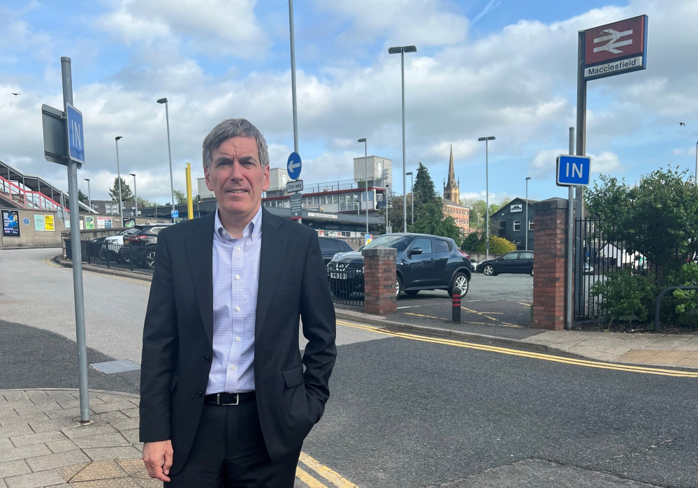 Conservative MP David Rutley pictured outside Macclesfield Railway Station. (Image - David Rutley MP) 