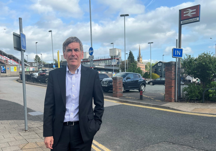 Conservative MP David Rutley pictured outside Macclesfield Railway Station. (Image - David Rutley MP) 