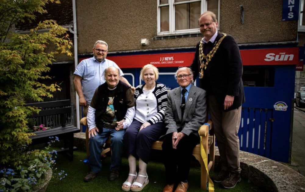 L to R Rev Danny Reed, Rex Kempthorn, Lottie Revel, Martin Matthews and Tim Grattan Kane Mayor. Rex (worked at the youth club) and Lottie (Chiefy's god daughter) cut the ribbon. Taken by Simon Colgan.