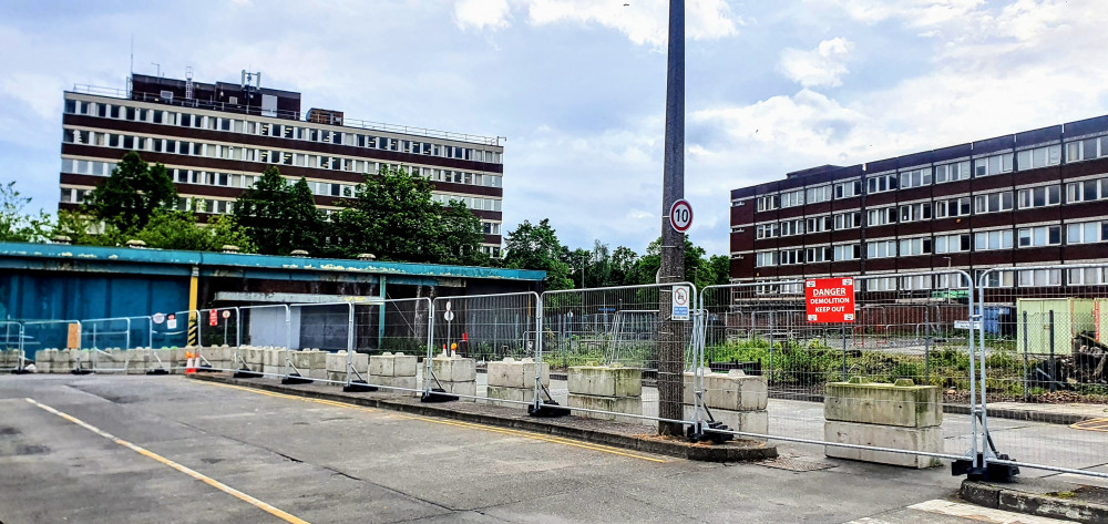 Scaffolding is in place around the bus station entrance from Victoria Street and around the derelict bus garages (Ryan Parker).