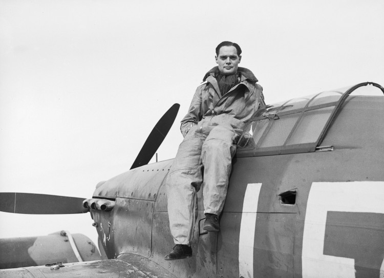 Squadron Leader Douglas Bader with his Hawker Hurricane at Duxford in September 1940.