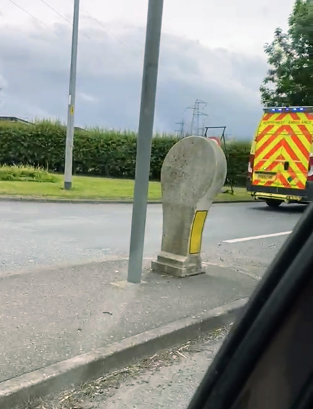 An ambulance turning around at the A530 Middlewich Road junction with Pyms Lane today - May 20 (Crewe Nub News reader).