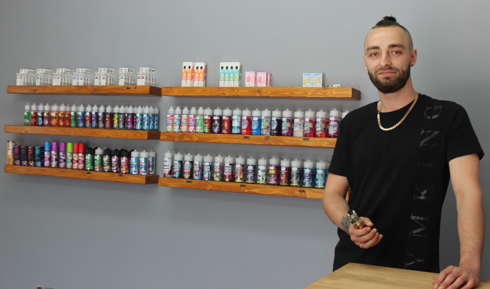 Kieran Ledgar has opened a new vape store in Bollington, and plans to employ his wife once their toddler settles at nursery. (Image - Alexander Greensmith / Macclesfield Nub News)