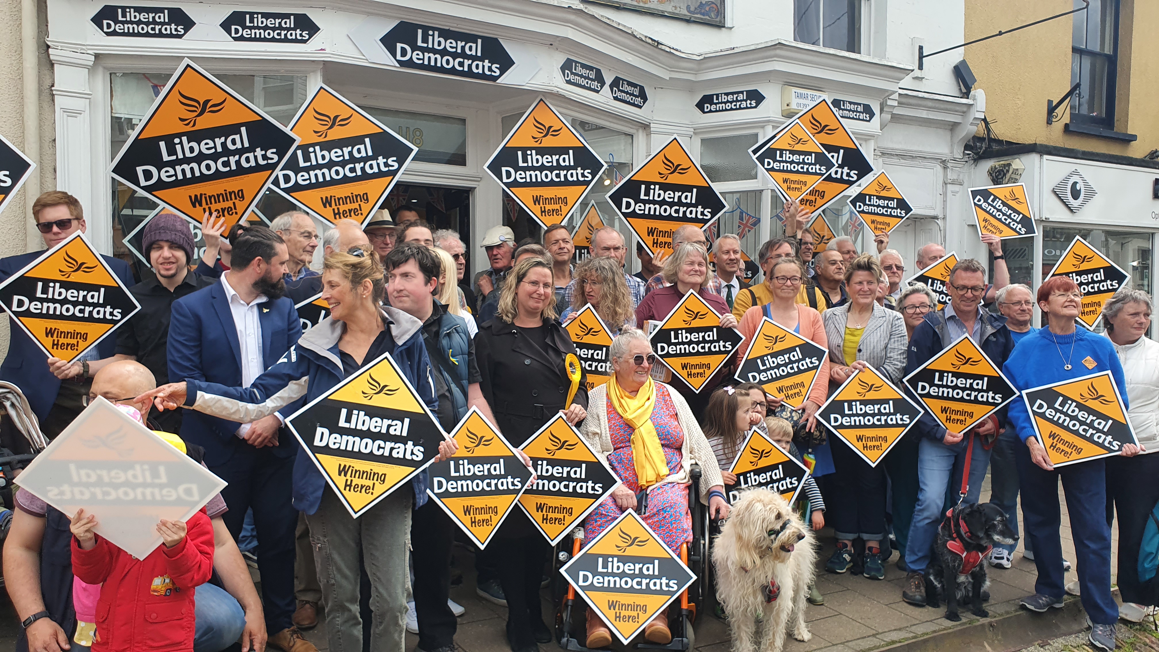 Liberal Democrats outside the campaign office. 