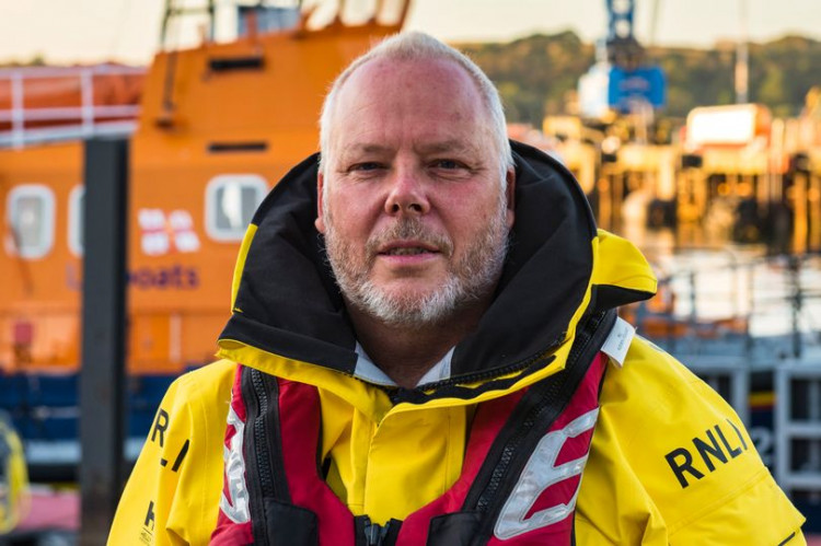 Dave Nicoll receives Pirate FM's Cornish Coastal Rescue Award. RNLI/Simon Culliford.