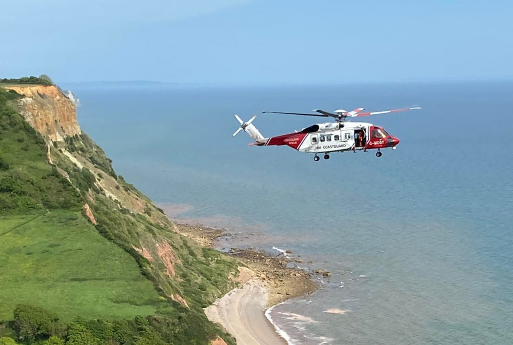 The helicopter at Salcombe Hill (HM Coastguard)