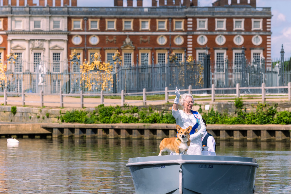 A Queen lookalike with corgi in tow on a GoBoat (credit: Will Nobes/Scintilla Photography)