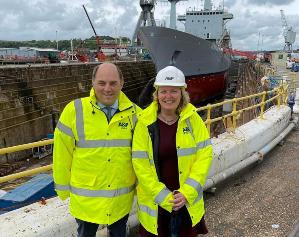 Defence Secretary Ben Wallace is given a tour of Falmouth by Cherilyn Mackrory.