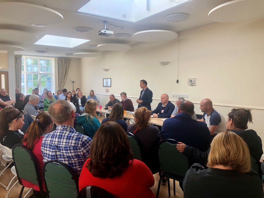 A public meeting to discuss the situation at Y Bont Faen Primary School was attended by over 50 people. (Image credit: Alun Cairns MP)