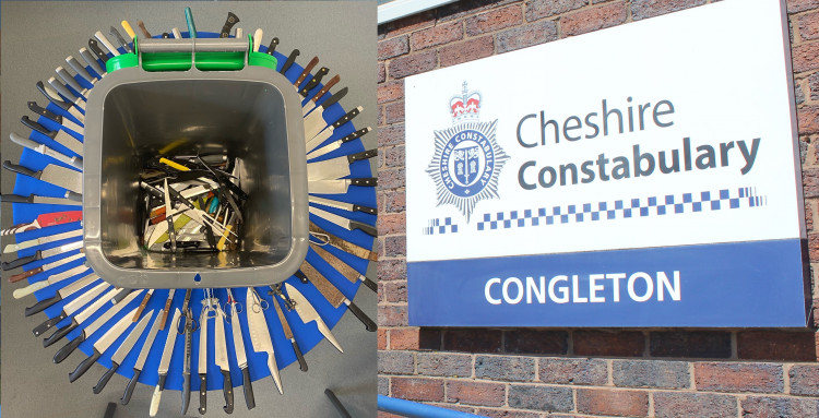 Congleton: 3.5 times more knives were sized than a similar operation 18 months ago. (Image - Congleton Police / Congleton Nub News)