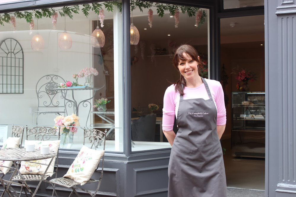 Macclesfield resident Victoria (Vic) Campbell outside her Chestergate business. (Image - Alexander Greensmith / Macclesfield Nub News)