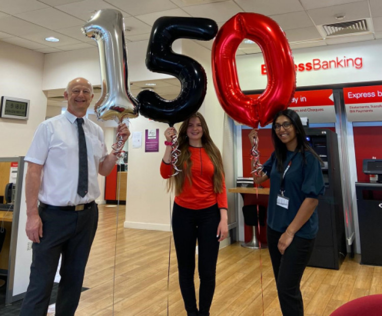 Anthony Aylward, Jade Copse, Sheetal Punj celebrating the birthday (image courtesy of HSBC Oakham)