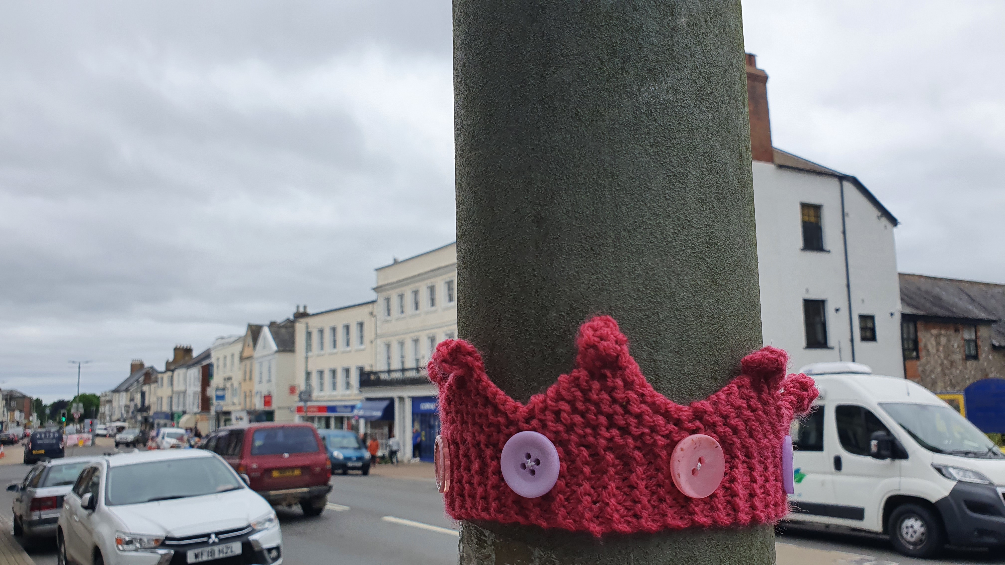 The crowns have been put up along the high street 