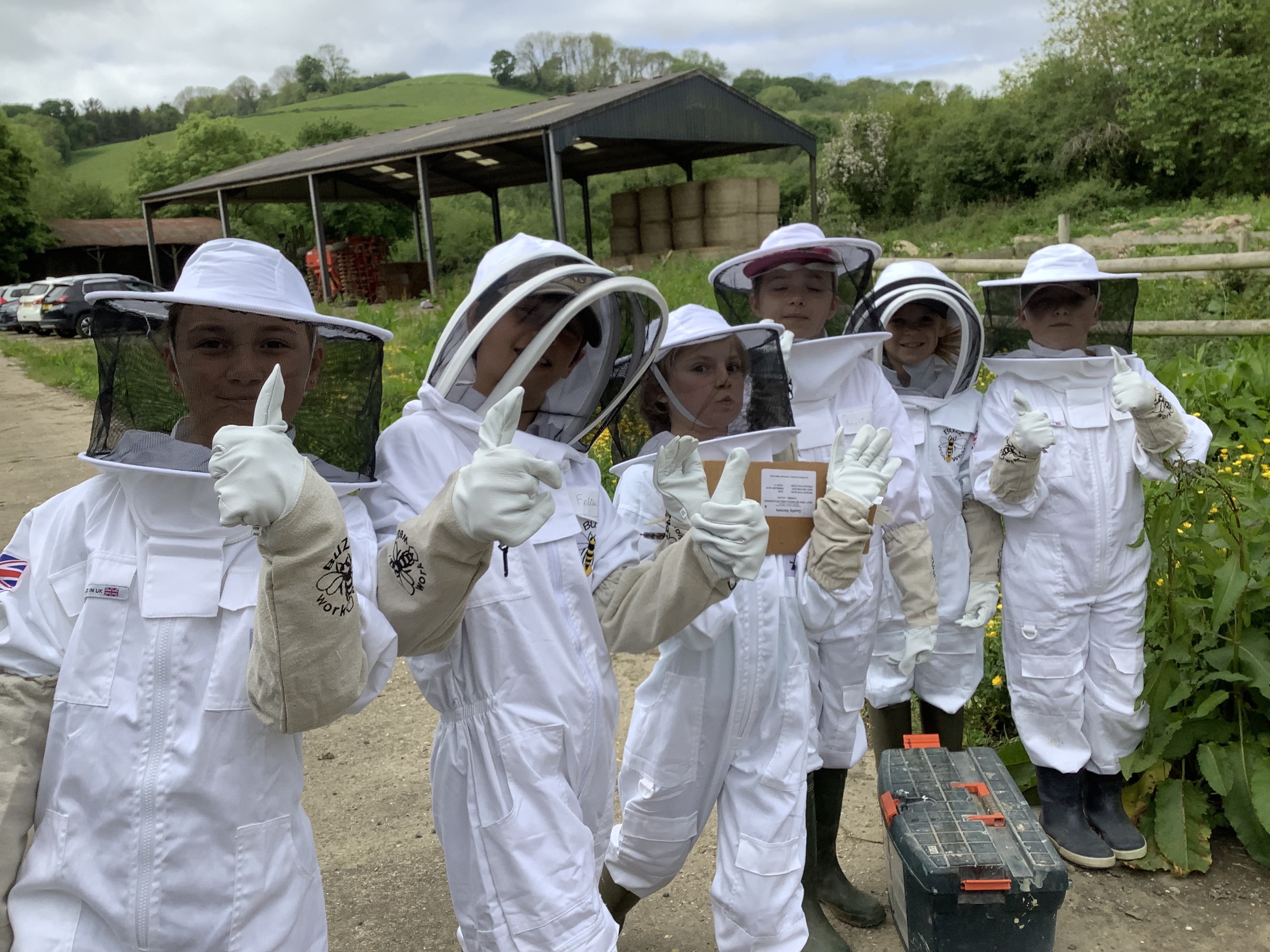 The young beekeepers at Symondsbury Primary School