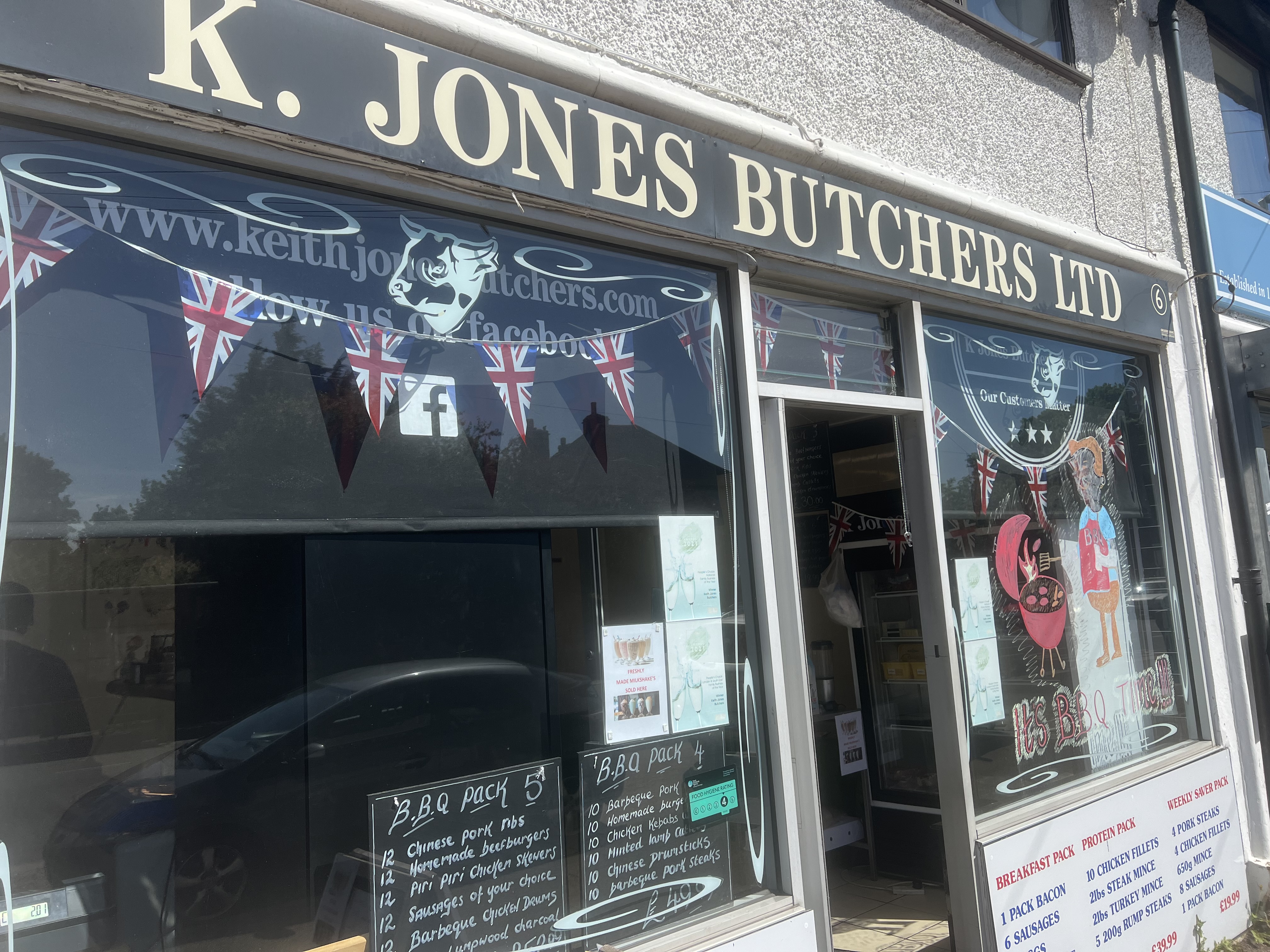 Keith Jones Butchers on Redhill Road has put the bunting up ahead of next week. CREDIT: @HitchinNubNews 
