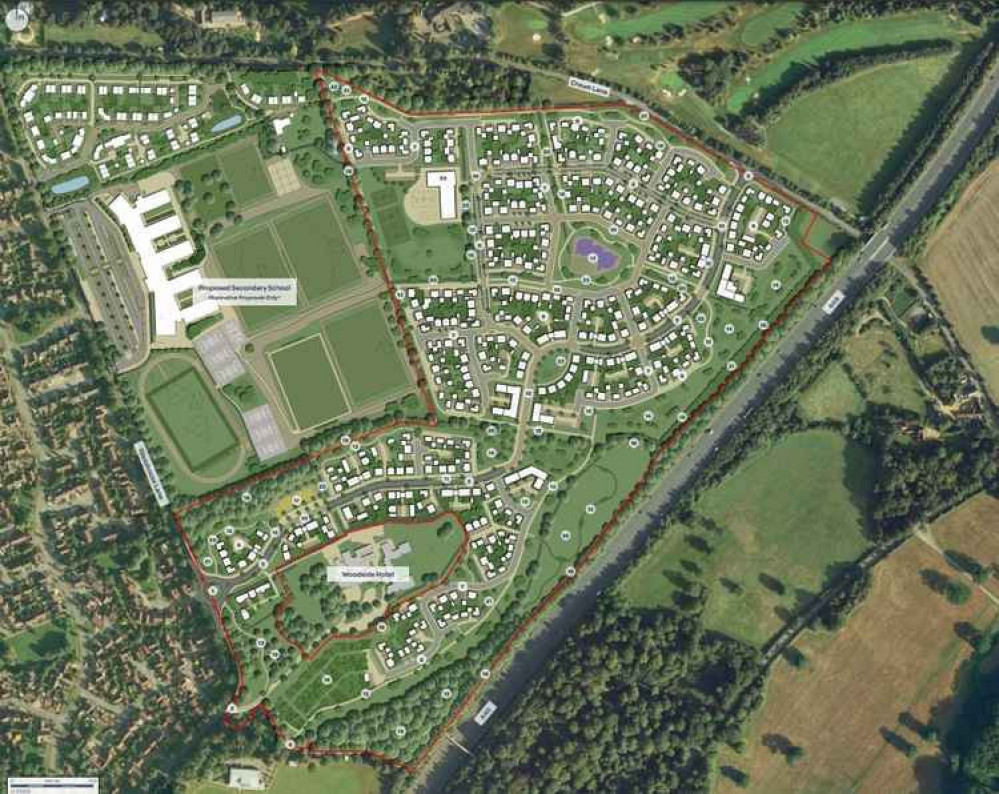 The new housing estate will completely surround the Woodside Hotel (Image via Planning Application)